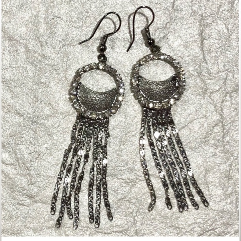 3pc bundle dangling rhinestone earrings 3 different styles silver/black - Picture 2 of 6